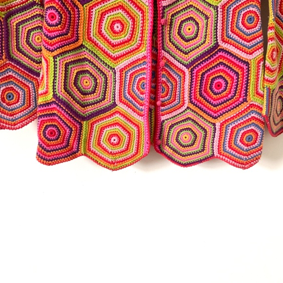 Vintage Isaac Mizrahi Granny Squares Crochet Sweater Cardigan 100% Cotton S M - Picture 4 of 10